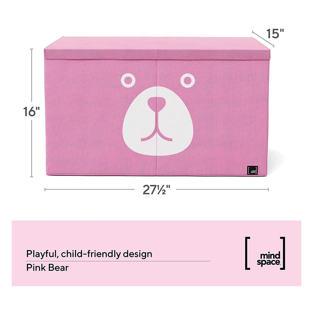 Mindspace Pink Bear Foldable Flip Top Storage Bin